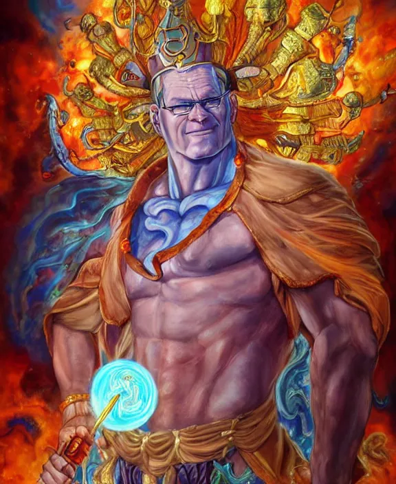 Prompt: hank hill as the god of propane, blue flames, magic realism, art by mike judge, art by josephine wall, art by huang guangjian, art by viktoria gavrilenko, art by amanda sage, trending on artstation