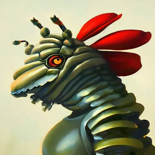 Image similar to greg manchess portrait painting of partially armored caterpillar from alice in wonderland as overwatch character, wacky, medium shot, asymmetrical, profile picture, organic painting, sunny day, matte painting, bold shapes, hard edges, street art, trending on artstation, by huang guangjian and gil elvgren and jesper ejsing