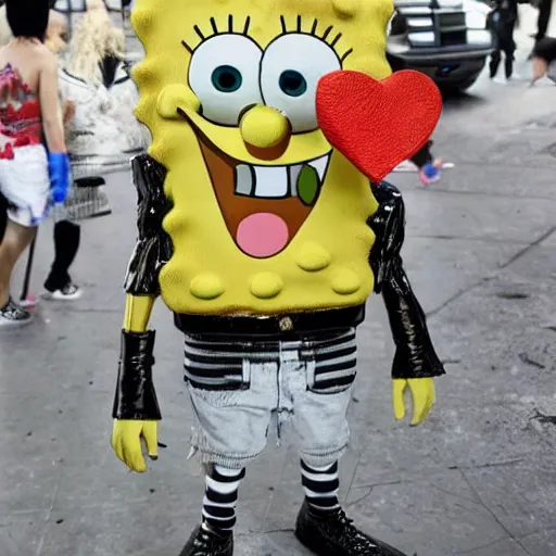 Image similar to Spongebob in real life wearing Rick Owens clothing, avant garde fashion look and clothes, outfit photograph, trending on r/Streetwear