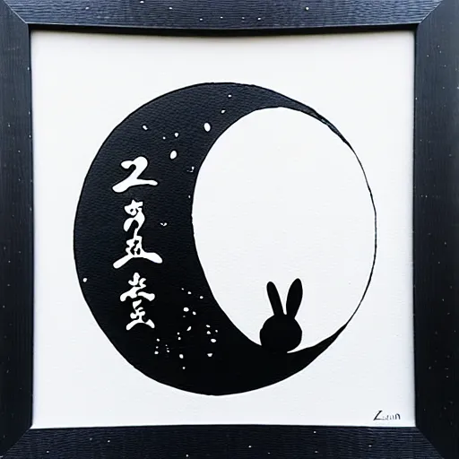 Prompt: zen, moon and rabbit, ink