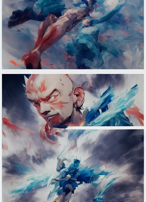 Image similar to surreal gouache gesture painting, by yoshitaka amano, by ruan jia, by Conrad roset, by good smile company, detailed anime 3d render of a gesture draw pose for Goku, portrait, cgsociety, artstation, rococo mechanical, Digital reality, sf5 ink style, dieselpunk atmosphere, gesture drawn