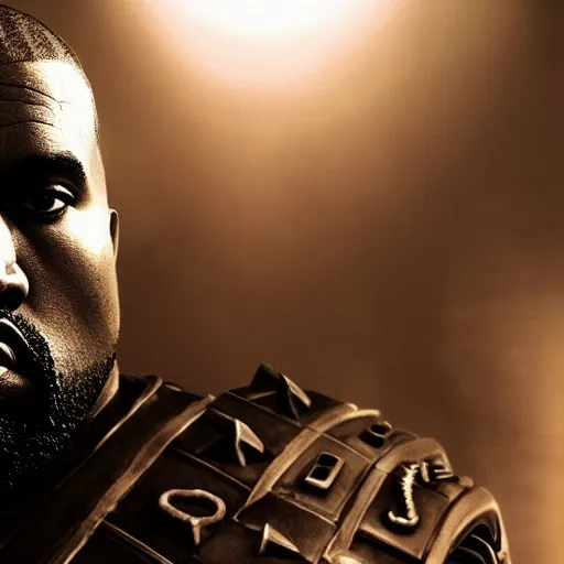Image similar to portrait of kanye west as zeus, god of thunder, greek god, in mortal kombat, gears of war, mythology, fantasy, splash art, movie still, cinematic lighting, dramatic, octane render, long lens, shallow depth of field, bokeh, anamorphic lens flare, 8 k, hyper detailed, 3 5 mm film grain