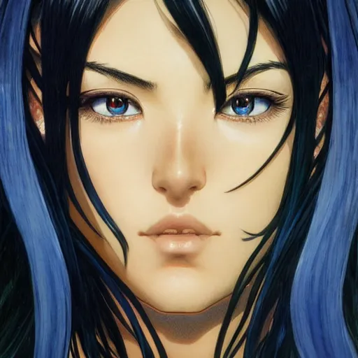 Prompt: highly detailed vfx portrait of nico robin by eiichiro oda!, stephen bliss, makoto shinkai, alphonse mucha, sharp focus, art by artgerm and greg rutkowski!, harsh overhead sunlight, blue eyes!!, large aquiline nose!!, stanley kybric, kaoru mori, intricately detailed, best of behance,