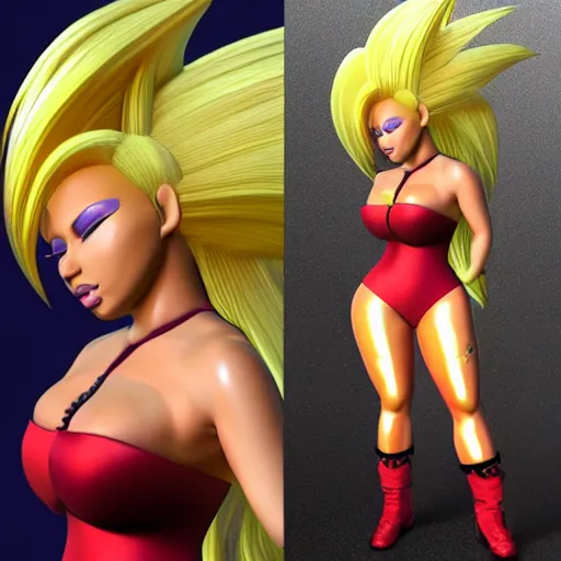 Image similar to Nicki Minaj turning to super Saiyan, 3d render,