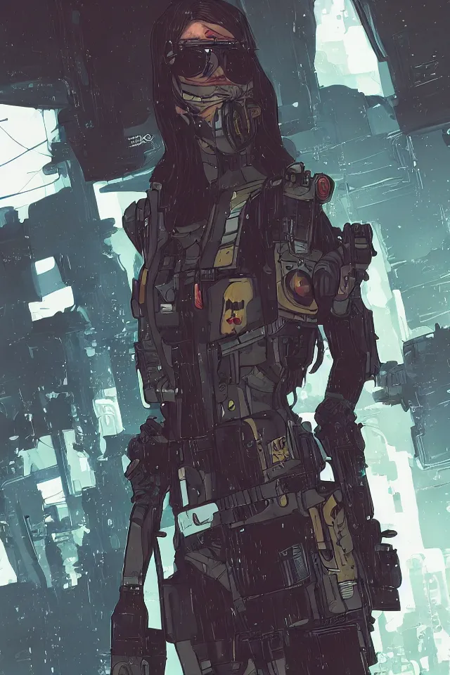 Image similar to very detailed, prophet graphic novel, ilya kuvshinov, rutkowski, simon roy, illustration of a cyberpunk military woman, colorful, deep shadows, astrophotography