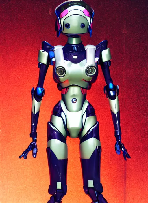 Image similar to Girl in mecha cyber Armor, portrait of the action figure of a girl, with bare legs，in the style of NEON GENESIS EVANGELION，anime figure，full body