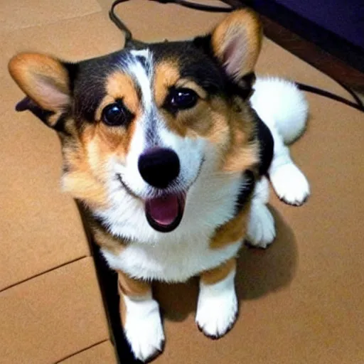 Image similar to corgi dog as handsome squidward