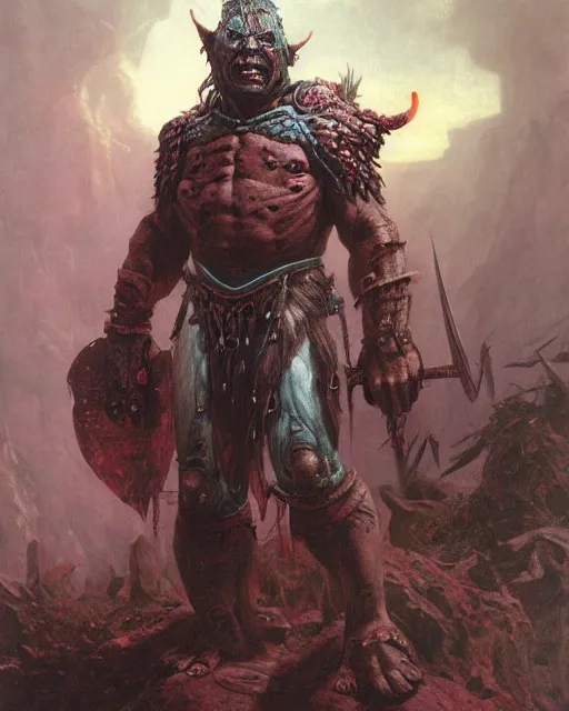 Image similar to an orc warrior by thomas cole and wayne barlowe