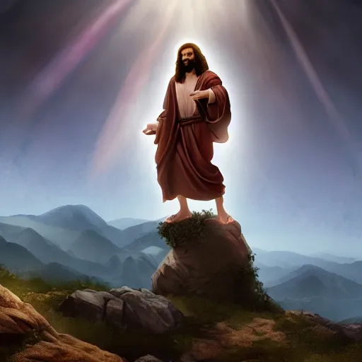 Prompt: Jesus ascending into heaven, beautiful landscape, dramatic lighting, cinematic, establishing shot, extremly high detail, cinematic lighting, post processed, concept art, artstation, matte painting, style by Michelangelo