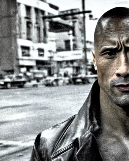 Image similar to film still close - up shot of dwayne johnson as travis bickle from the movie taxi driver. photographic, photography