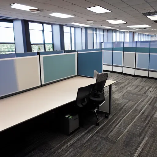 Prompt: empty office, empty cubicle, color photograph