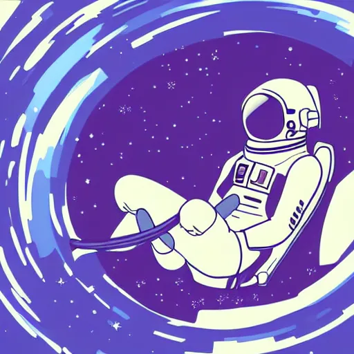 Image similar to an astronaut relaxing in space, manga character, anime, vector art, glitchcore, studio ghibli,