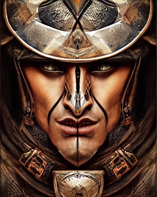 Prompt: digital painting of stunning beautful masked incan warrior, by filipe pagliuso and justin gerard, symmetric, fantasy, highly detailed, realistic, intricate, portrait, sharp focus, tarot card, face, handsome, peruvian