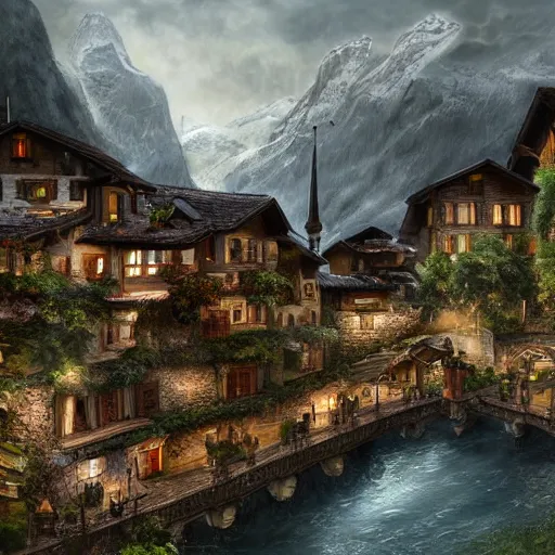 Prompt: Switzerland, high resolution fantasy concept art, realistic, intricate details, soft lighting