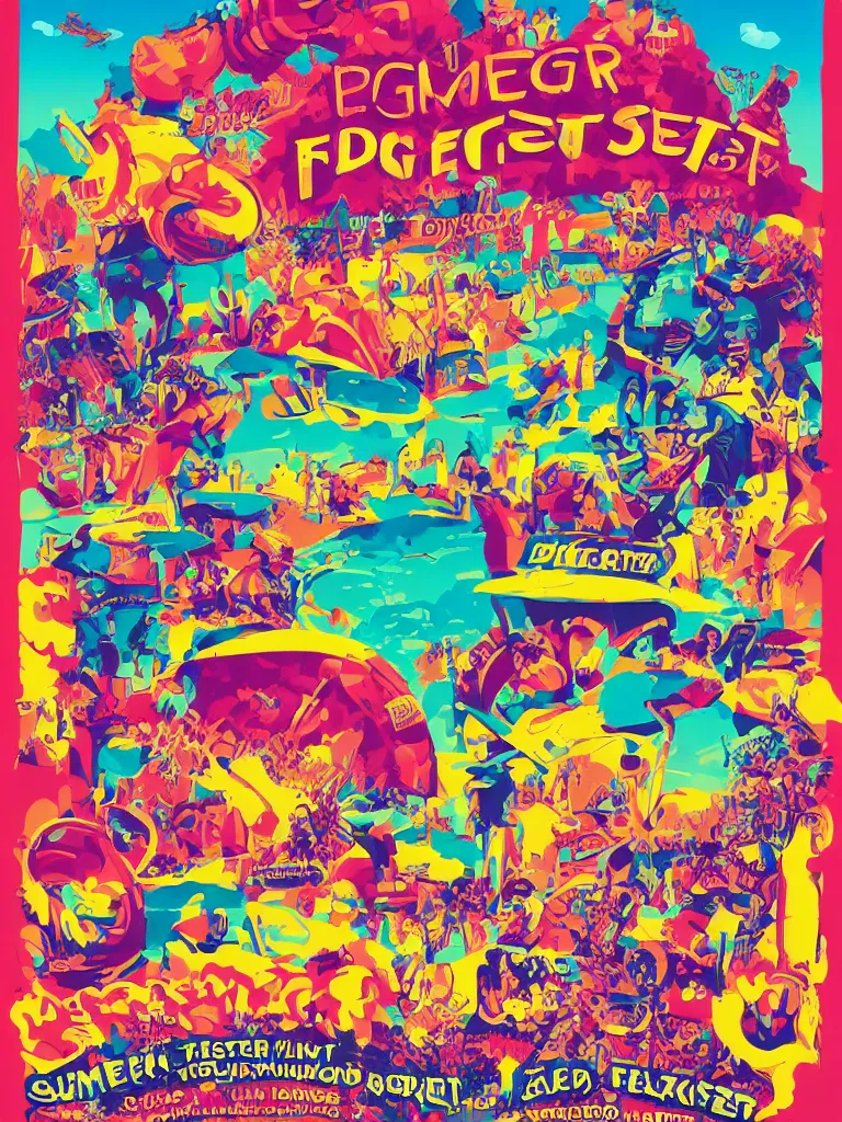 Prompt: poster for a summer festival called diggerfest in the united kingdom, rdigger land, really good vibes, colorful, construction, friends