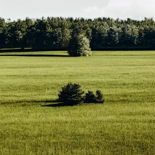 Prompt: liminal space photo of a house in the middle of a field during midday, house in the center of the photo