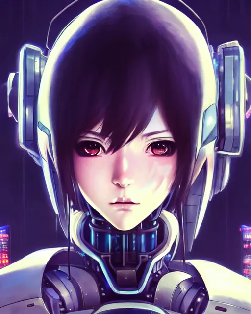 Image similar to portrait Anime Girl in mecha armor in night tokyo Sharp fine face pretty face, realistic shaded Perfect face, fine details. Anime. cyberpunk realistic shaded lighting by katsuhiro otomo ghost-in-the-shell, magali villeneuve, artgerm, rutkowski Jeremy Lipkin and Giuseppe Dangelico Pino and Michael Garmash and Rob Rey