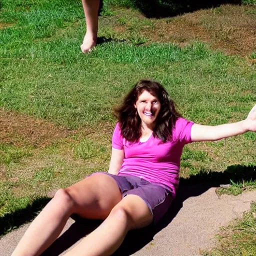 Image similar to adult sliding down chocolate pudding slide legs first, professional photo taken at the park