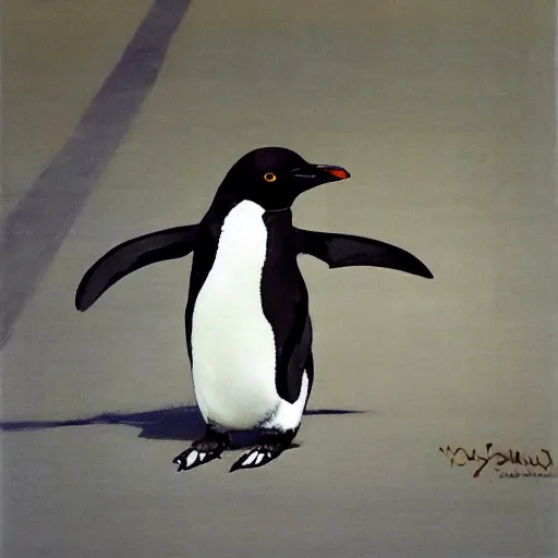 Image similar to a highly detailed beautiful portrait of a beautiful penguin crossing the road by yoji shinkawa, by gregory manchess, james gurney, james jean