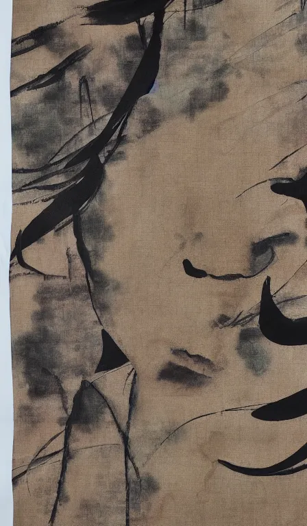 Prompt: gigachad closeup, by Shen Quan, hanging scroll, ink and muted colours on silk