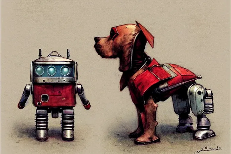 Image similar to adventurer ( ( ( ( ( 1 9 5 0 s retro future robot android dog. muted colors. ) ) ) ) ) by jean baptiste monge!!!!!!!!!!!!!!!!!!!!!!!!! chrome red