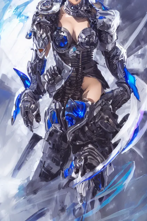 Image similar to concept art, anime portrait of a ninja cyborg warrior wearing an intricate azure wolf themed armor by Masamune Shirow, Stanley Artgerm Lau, WLOP, Rossdraws, James Jean, Andrei Riabovitchev, Marc Simonetti, and Sakimichan, trending on artstation