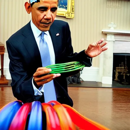 Image similar to obama playing with a slinky