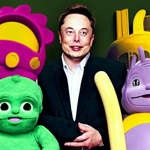 Image similar to elon musk with teletubbies, playing chess