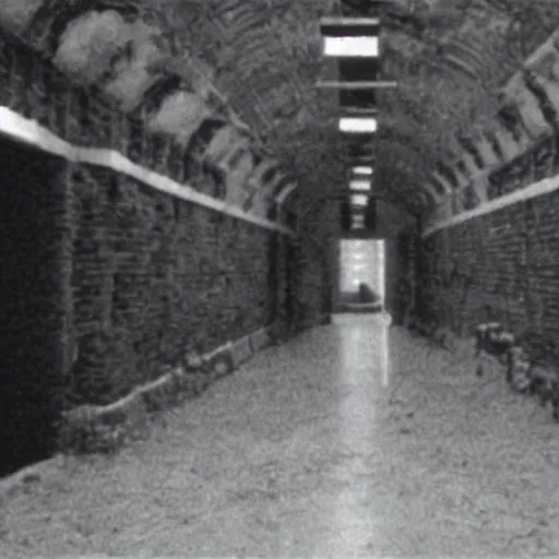 Image similar to an ominous lunatic insane asylum. still from blade runner