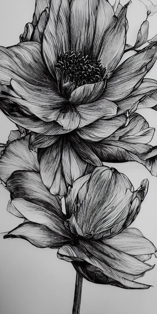 Image similar to highly detailed beautiful photography of flower, sharp focus, dramatic, dynamic, lighting, elegant, black background, harmony, beauty, masterpiece, by durero, by kim jung gi, pen draw