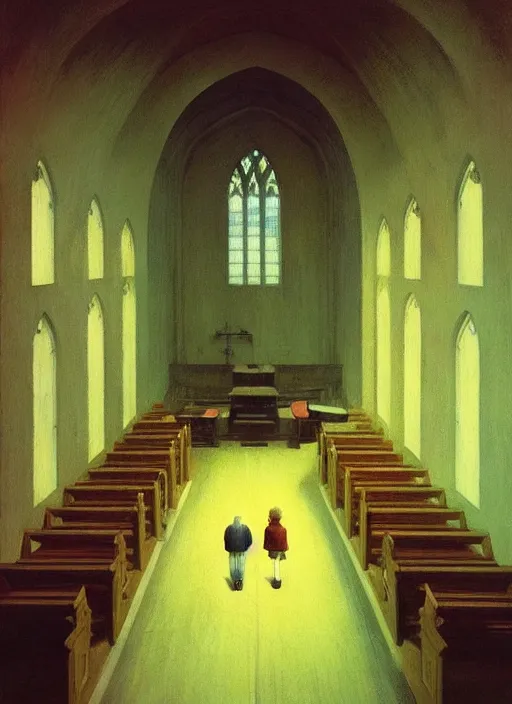 Prompt: Inside a church, Edward Hopper and James Gilleard, Zdzislaw Beksinski, Mark Ryden, Wolfgang Lettl highly detailed, hints of Yayoi Kasuma