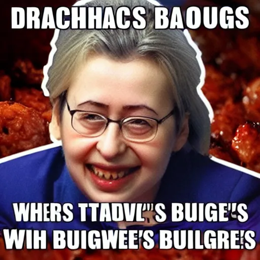 Prompt: krachkovskaya eats burgers