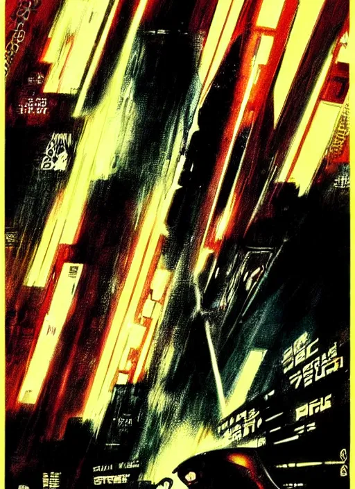 Prompt: blade runner poster by bill sienkiewicz