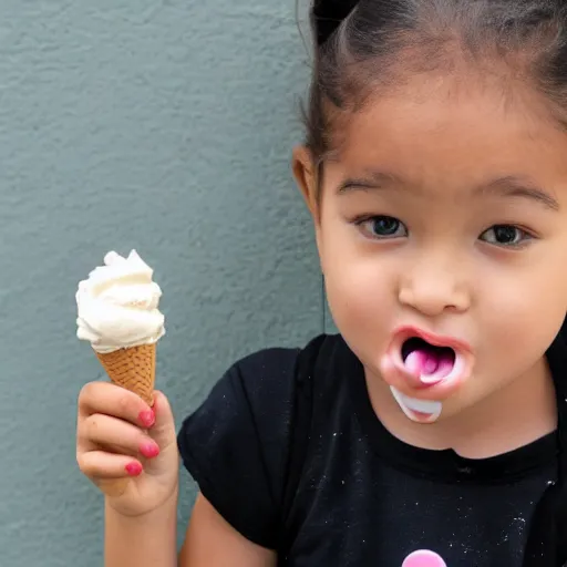 Prompt: photo of little girl eating an ice cream