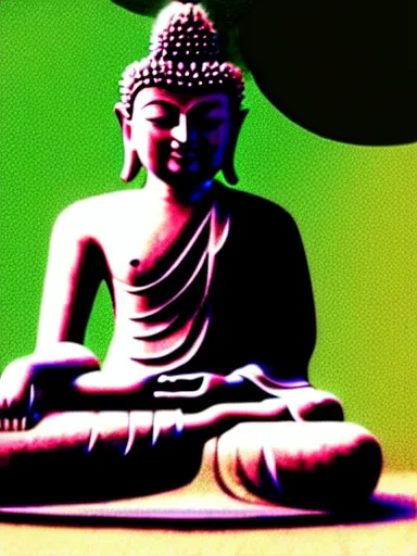 Image similar to the buddha sitting in full lotus position on a microchip