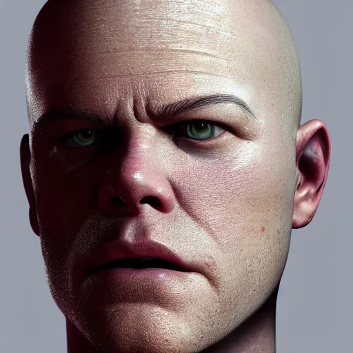Prompt: hyperrealistic mixed media image of Matt Damon bald with scalp shaped like foreskin, stunning 3d render inspired art by István Sándorfi and Greg Rutkowski, perfect facial symmetry, realistic, highly detailed attributes and atmosphere, dim volumetric cinematic lighting, 8k octane extremely hyper-detailed render, post-processing, masterpiece,
