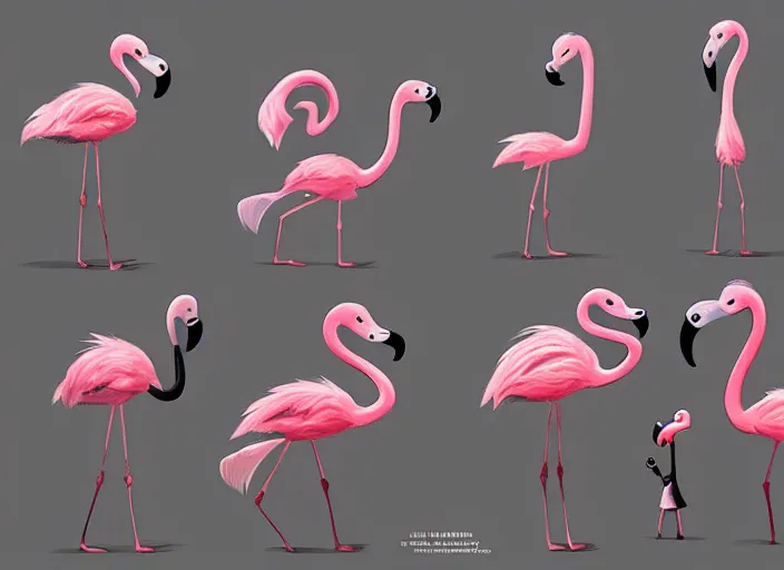 Prompt: award - winning detailed concept art of a cute iconic anthropomorphic flamingo character wearing a sweater. art by wlop on bcy. net, realistic. detailed feathers, art by cheng yi. artstationhd, artgerm, 3 dcg, pixar zootopia. 3 d rendering, high quality model sheet, donald. model sheet detailed