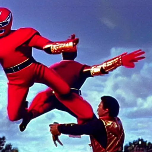 Image similar to power rangers villain german suplexing the red ranger