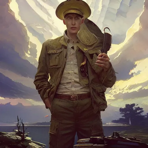 Prompt: sargent and leyendecker and greg hildebrandt, nuclear mushroom cloud in the world of andrew wyeth, stephen bliss, unreal engine, fantasy art by greg rutkowski, loish, rhads, ferdinand knab, makoto shinkai, ilya kuvshinov, rossdraws, global illumination, radiant light, detailed and intricate environment