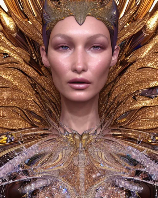 Image similar to a highly detailed metahuman 4 k close up render of an alien goddess bella hadid as sixwinged seraphim in iris van herpen dress schiaparelli in diamonds crystals swarovski and jewelry in style of alphonse mucha gustav klimt trending on artstation made in unreal engine 4