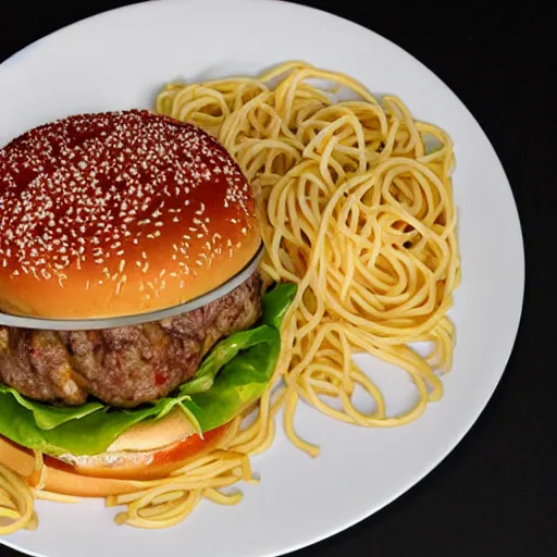 Prompt: A burger of spaghetti