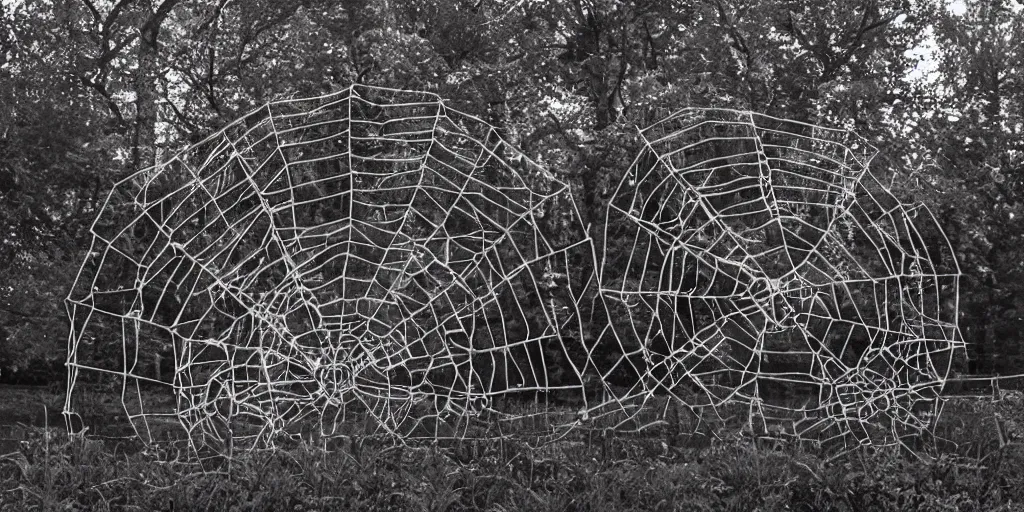 Image similar to bw polaroid sculpture of a huge iron spider in the fence of the hermitage in st. petersburg grain light glare