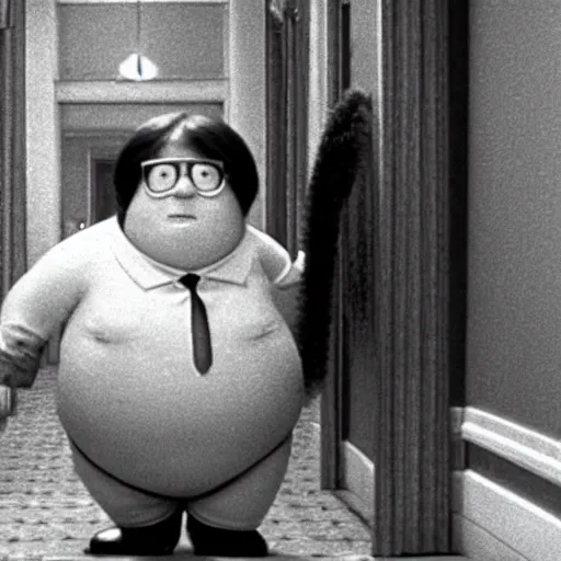 Prompt: movie still of peter griffin in The Shining (1980)