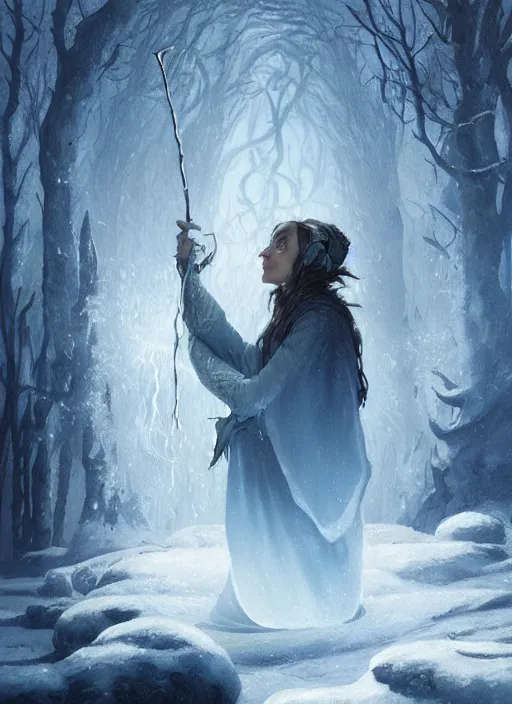 Image similar to a mage casting a frost spell by charlie bowater and john howe and leon bazille perrault
