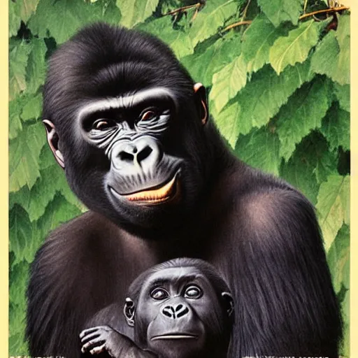 Prompt: “A smiling gorilla by Norman Rockwell”