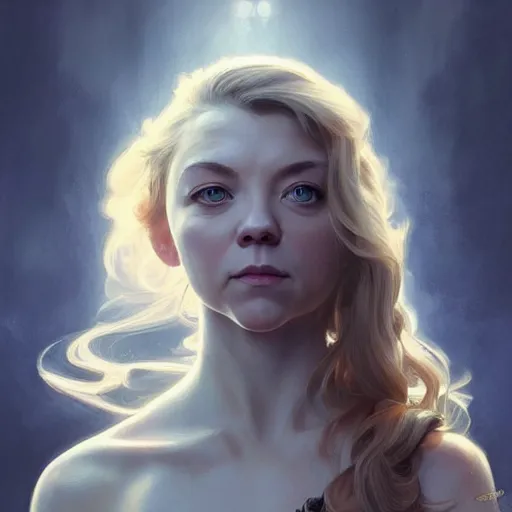 Prompt: Natalie Dormer, intricate, elegant, highly detailed, digital painting, artstation, concept art, smooth, sharp focus, illustration, art by artgerm and greg rutkowski and alphonse mucha,