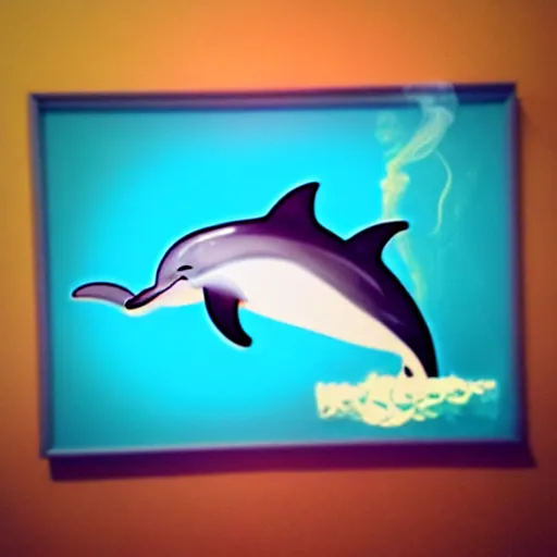 Image similar to a dolphin smoking weed and getting high