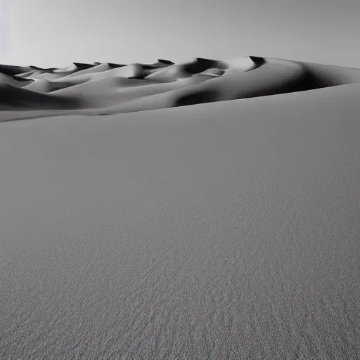 Prompt: a desert landscape like this one often features sand dunes. sand dunes, formed by the wind, come in many shapes and sizes. the direction of the wind can be indicated by the ripples in the dunes — the sides of dunes without ripples usually face the wind.
