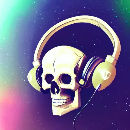 Prompt: skull with honeycomb head wearing headphones, cosmic horror, d&d, technology and magic, high resolution, intricate detail,