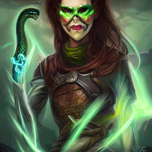 Image similar to snake-face lady, snake-face lady, snake-face lady, epic fantasy digital art, fantasy style art, fantasy hearthstone art style